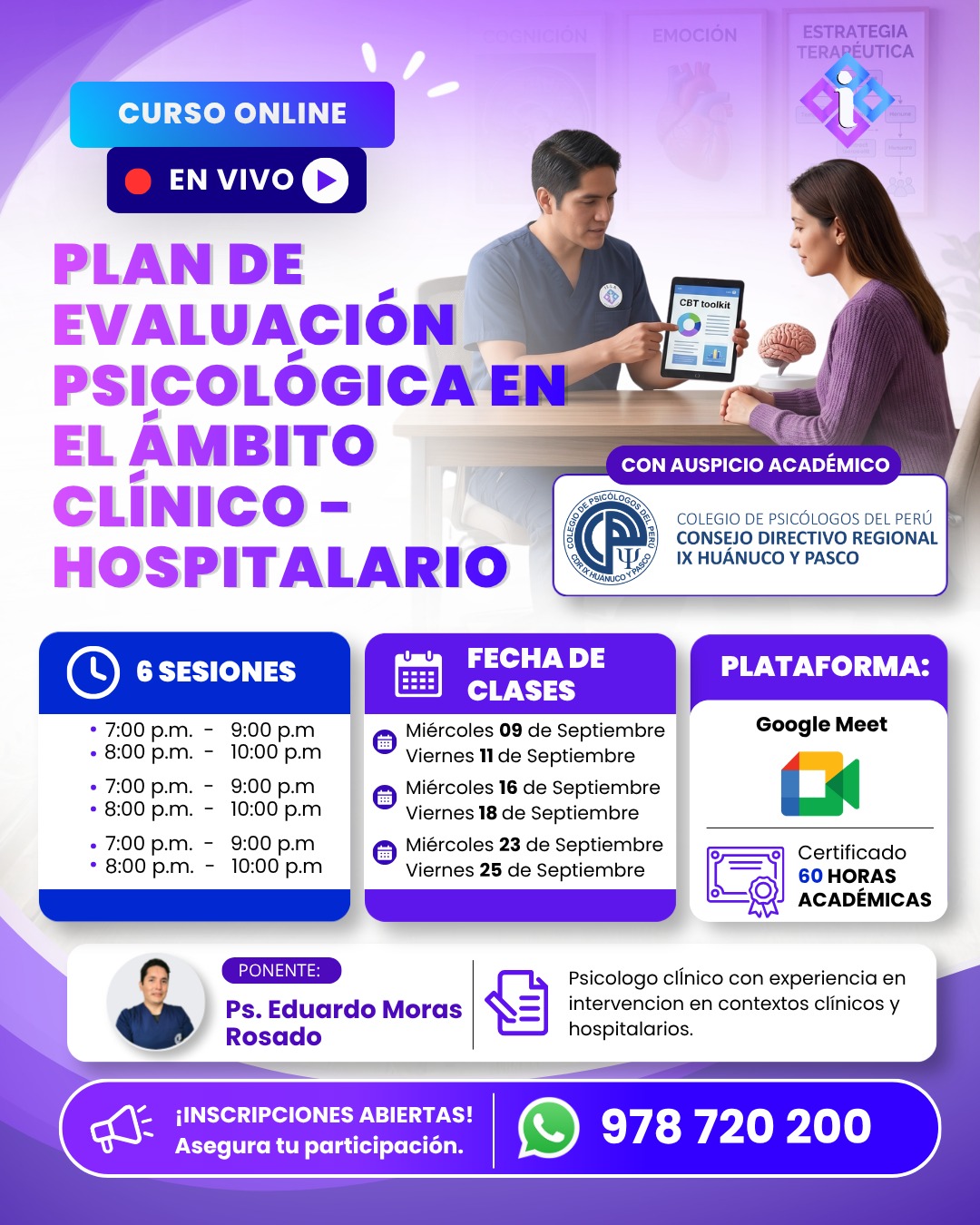 PLAN  DE EVALUACIÓN PSICOLÓGICA EN EL ÁMBITO CLÍNICO - HOSPITALARIO